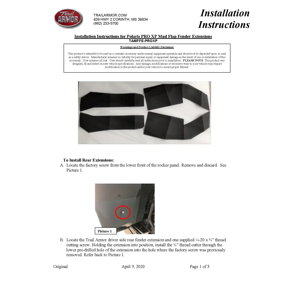 Trail Armor 2020 - 2024 Polaris RZR Pro XP RZR Pro XP 4 2022 - 2024 Turbo R and Turbo R 4 (all editions) Mud Flap