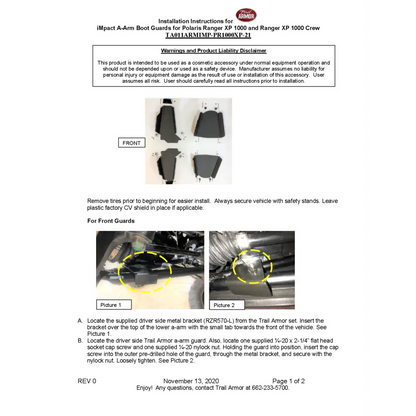 Trail Armor 2021 - 2025 Polaris Ranger XP 1000 Ranger XP 1000 Crew Ranger Crew 1000 Ranger 1000 2023 - 2024 Ranger XP