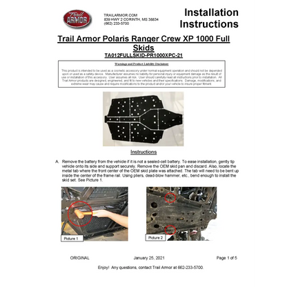 Trail Armor 2021 - 2025 Polaris Ranger XP 1000 Crew Full Skids - Skid Plates