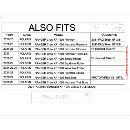 Trail Armor 2021 - 2025 Polaris Ranger XP 1000 Crew Full Skids - Skid Plates