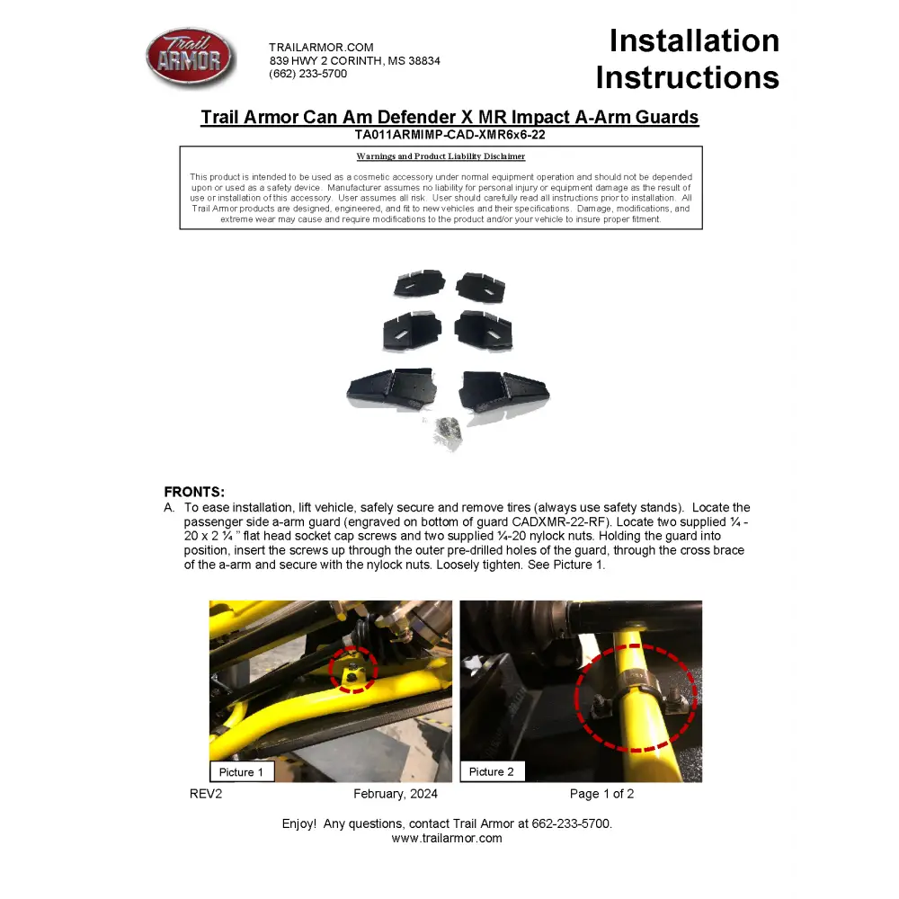 Trail Armor 2022 - 2024 Can Am Defender 6x6 Limited HD10 iMpact A-Arm Guards for FACTORY ARCHED A-ARMS - A-Arm Guards