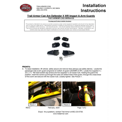 Trail Armor 2022 - 2024 Can Am Defender 6x6 Limited HD10 iMpact A-Arm Guards for FACTORY ARCHED A-ARMS - A-Arm Guards