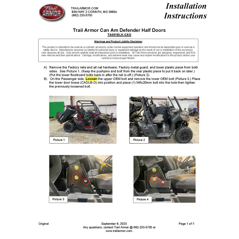 Trail Armor 2023 Can Am Defender Defender XT Defender XMR Defender 6x6 and Defender Pro Half Doors