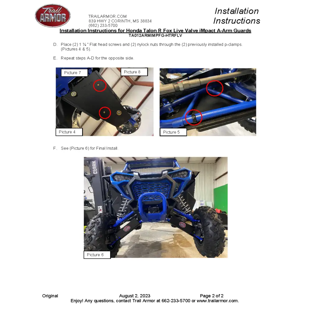 Trail Armor 2023 - 2024 Honda Talon 1000R Talon 1000 R-4 Fox Live Valve 2024 Talon 1000R Fox Live Valve iMpact Front