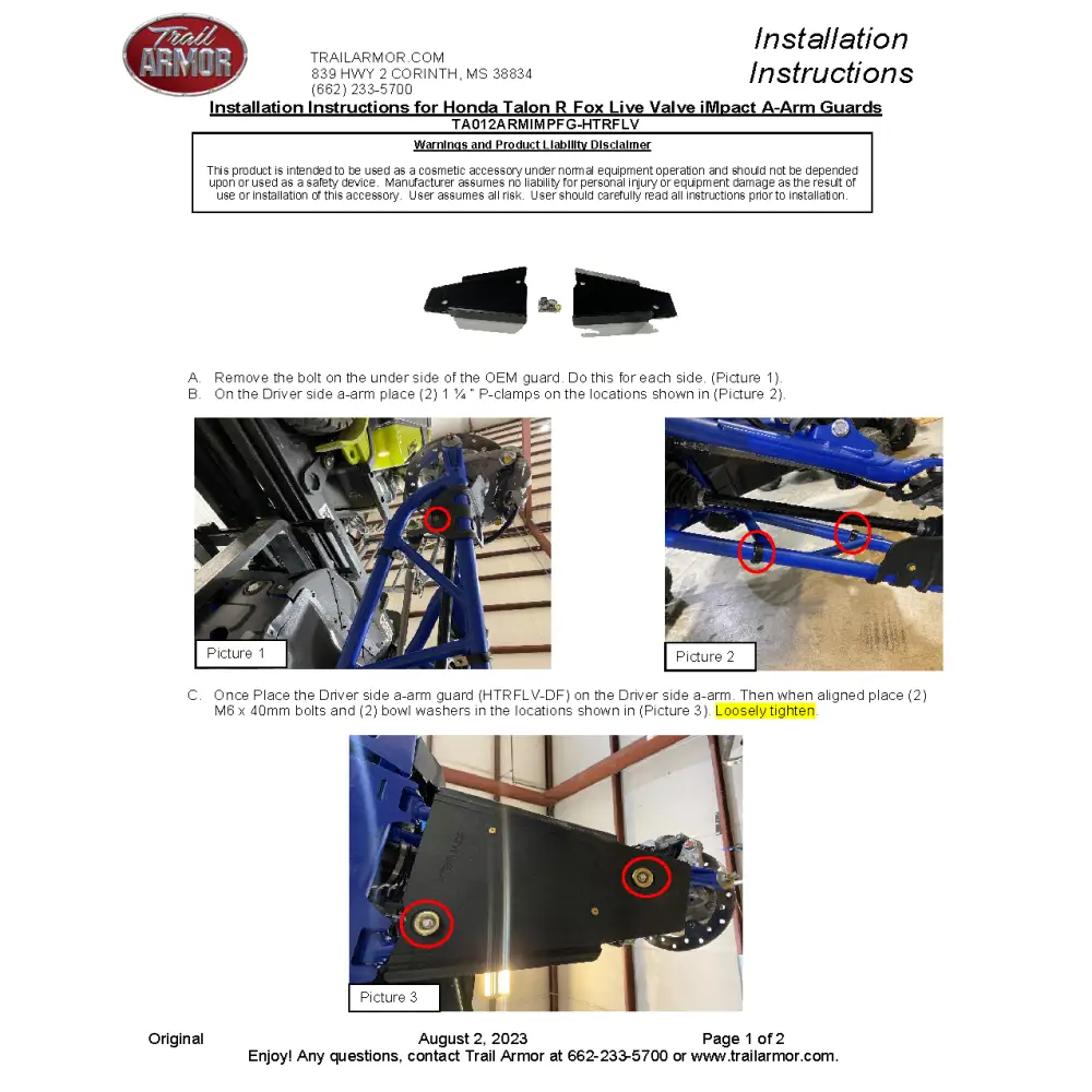 Trail Armor 2023 - 2024 Honda Talon 1000R Talon 1000 R-4 Fox Live Valve 2024 Talon 1000R Fox Live Valve iMpact Front