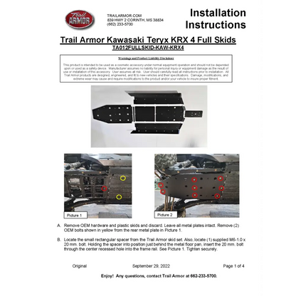 Trail Armor 2023 - 2024 Kawasaki KRX 4 1000 SE KRX 4 1000 eS Special Edition and KRX 4 1000 eS Full Skids