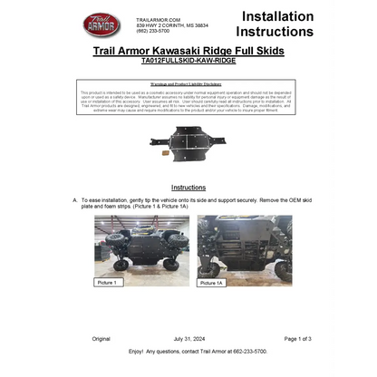 Trail Armor 2024 Kawasaki Ridge and Ridge XR Full Skids - Skid Plates