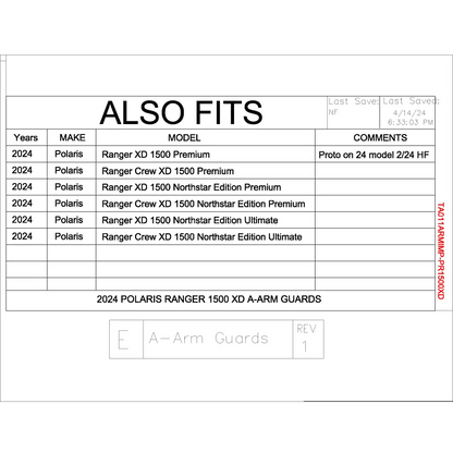Trail Armor 2024 Polaris Ranger 1500 XD 1500 XD Crew (Premium Ultimate and Northstar Edition Premium Northstar Edition