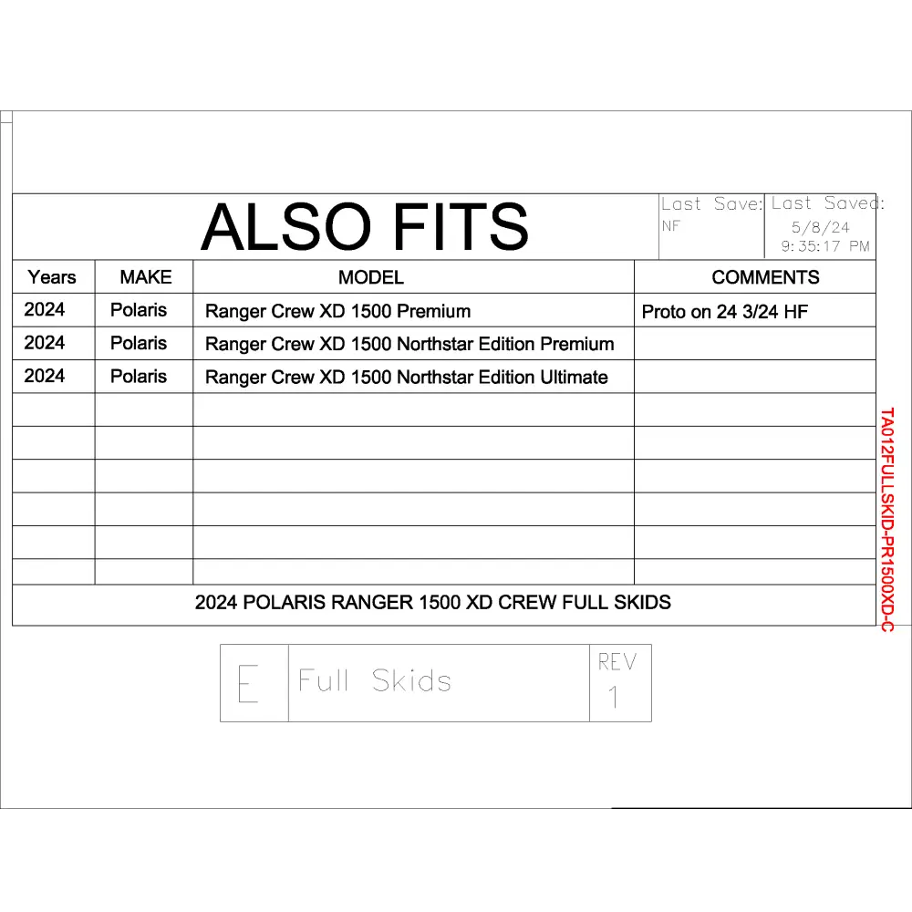 Trail Armor 2024 Polaris Ranger Crew 1500 XD (Premium Northstar Edition Premium Northstar Edition Ultimate) Full Skids
