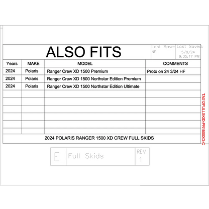 Trail Armor 2024 Polaris Ranger Crew 1500 XD (Premium Northstar Edition Premium Northstar Edition Ultimate) Full Skids