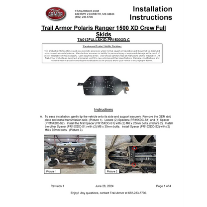 Trail Armor 2024 Polaris Ranger Crew 1500 XD (Premium Northstar Edition Premium Northstar Edition Ultimate) Full Skids