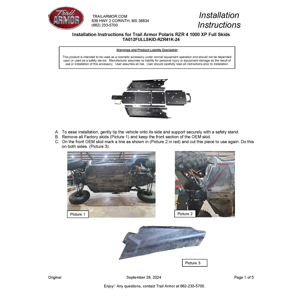 Trail Armor 2024 RZR XP 4 1000 (Sport Premium Ultimate) Full Skids with Slider Nerfs - Skid Plates