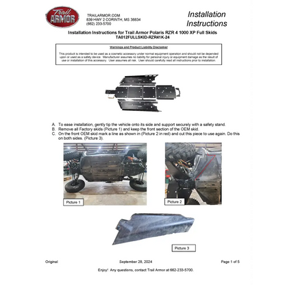 Trail Armor 2024 RZR XP 4 1000 (Sport Premium Ultimate) Full Skids with Slider Nerfs - Skid Plates