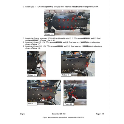 Trail Armor 2024 RZR XP 4 1000 (Sport Premium Ultimate) Full Skids with Slider Nerfs - Skid Plates