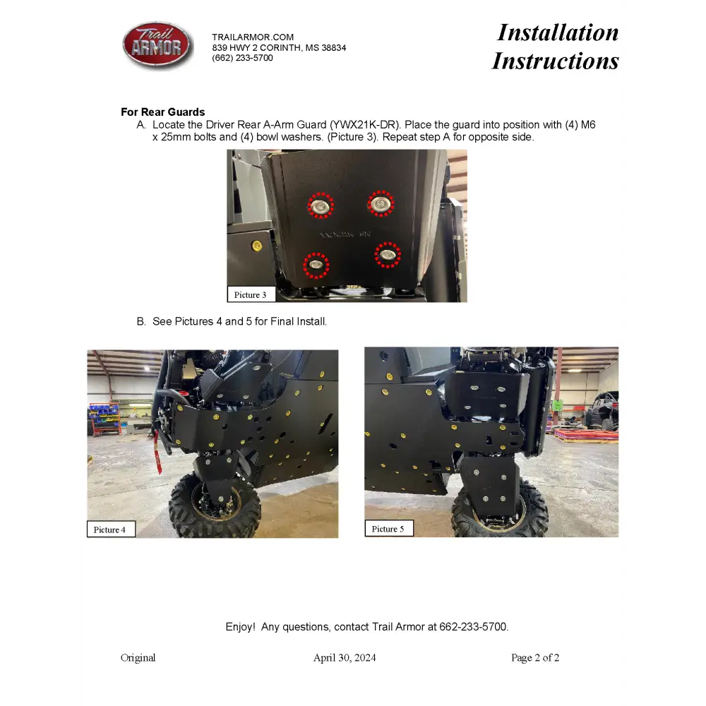 Trail Armor 2024 Yamaha Wolverine X2 1000 R-Spec and 1000 XT-R iMpact A-Arm Guards - A-Arm Guards