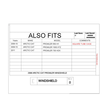 Trail Armor Arctic Cat Prowler CoolFlo Windshield 2006 - 2010 650 H1 2011 700 HDX Bench Seat 2009 - 2010 1000 XTZ