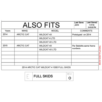 Trail Armor Arctic Cat Wildcat 4X Limited Wildcat 4 Limited Wildcat 4X Wildcat 4 Full Skids with Slider Nerfs 2013-2016