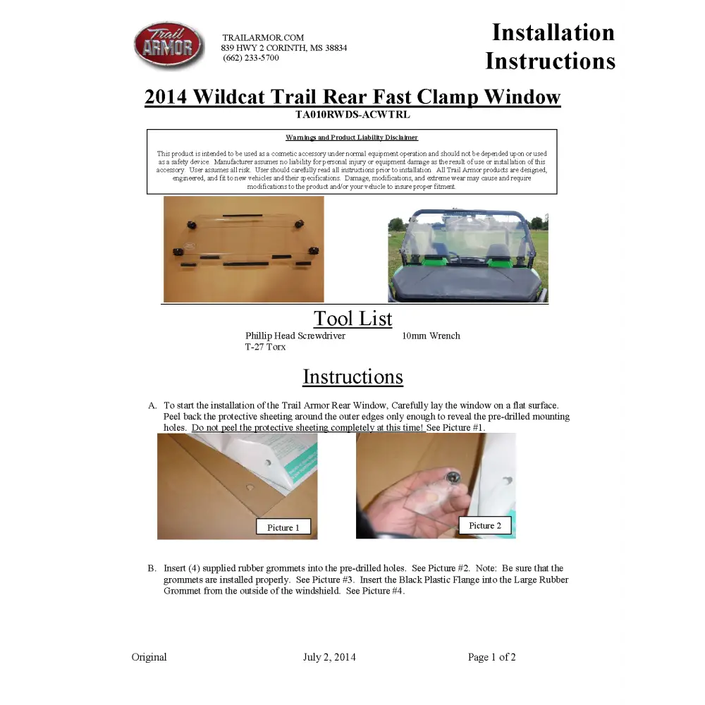 Trail Armor Arctic Cat Wildcat Trail Wildcat Trail XT Wildcat Trail Limited EPS Wildcat Sport Limited EPS Wildcat Sport