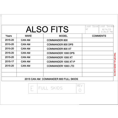 Trail Armor Can Am Commander 800 800 DPS 800 XT 1000 1000 DPS 1000 X 1000 XT 1000 XT-P 1000 Limited Full Skids