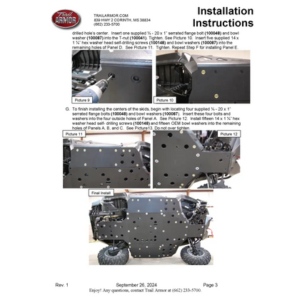 Trail Armor Can Am Commander 800 800 DPS 800 XT 1000 1000 DPS 1000 X 1000 XT 1000 XT-P 1000 Limited Full Skids