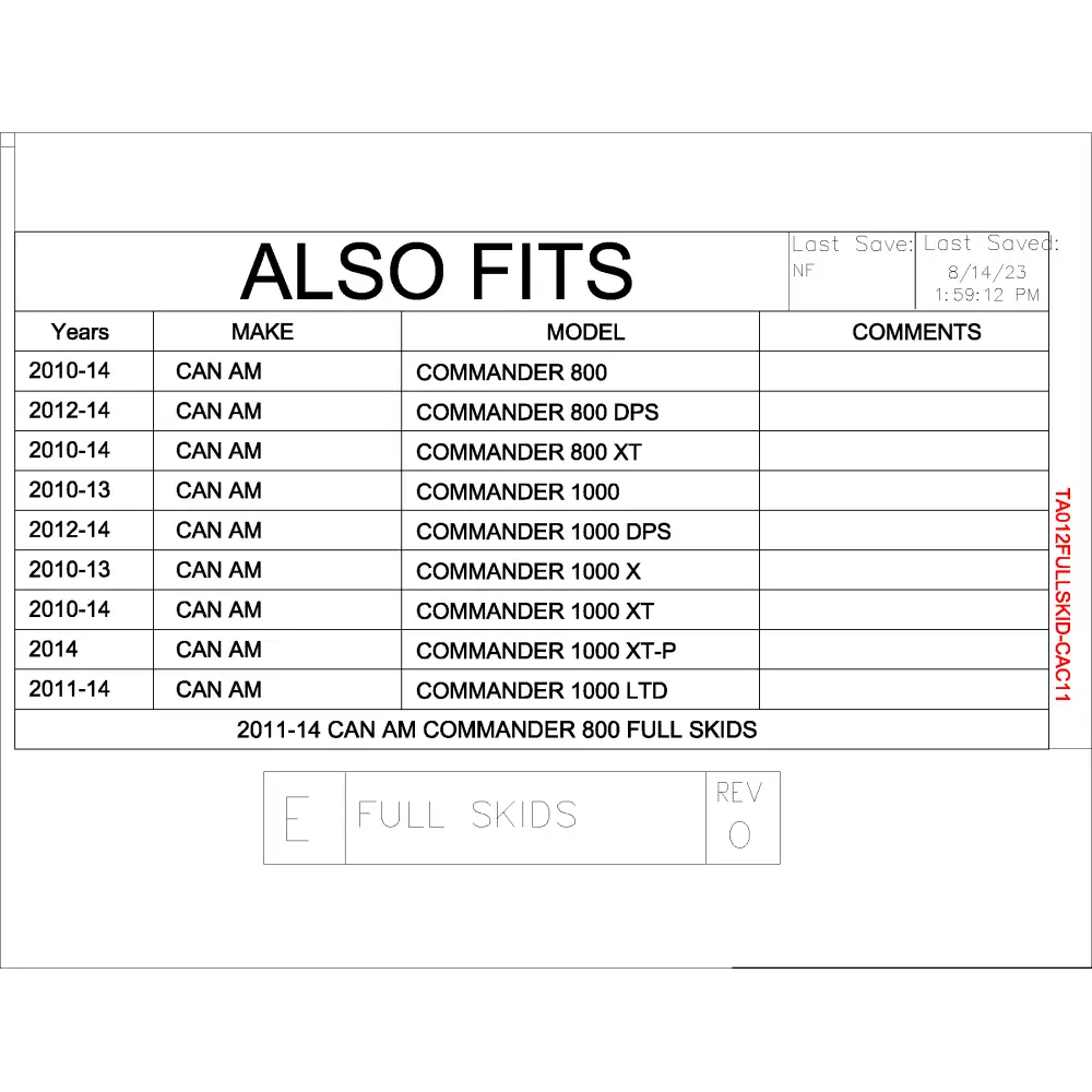 Trail Armor Can Am Commander 800 800 DPS 800 XT 1000 1000 DPS 1000 X 1000 XT 1000 XT-P 1000 Limited Full Skids