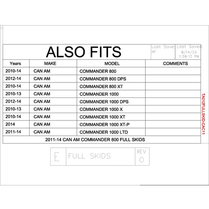 Trail Armor Can Am Commander 800 800 DPS 800 XT 1000 1000 DPS 1000 X 1000 XT 1000 XT-P 1000 Limited Full Skids