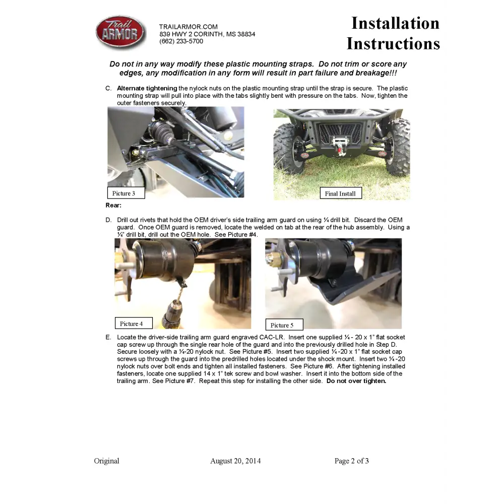 Trail Armor Can Am Commander 800 800 DPS 800 XT 1000 1000 DPS 1000 X 1000 XT 1000 XT-P 1000 Limited iMpact A-Arm CV