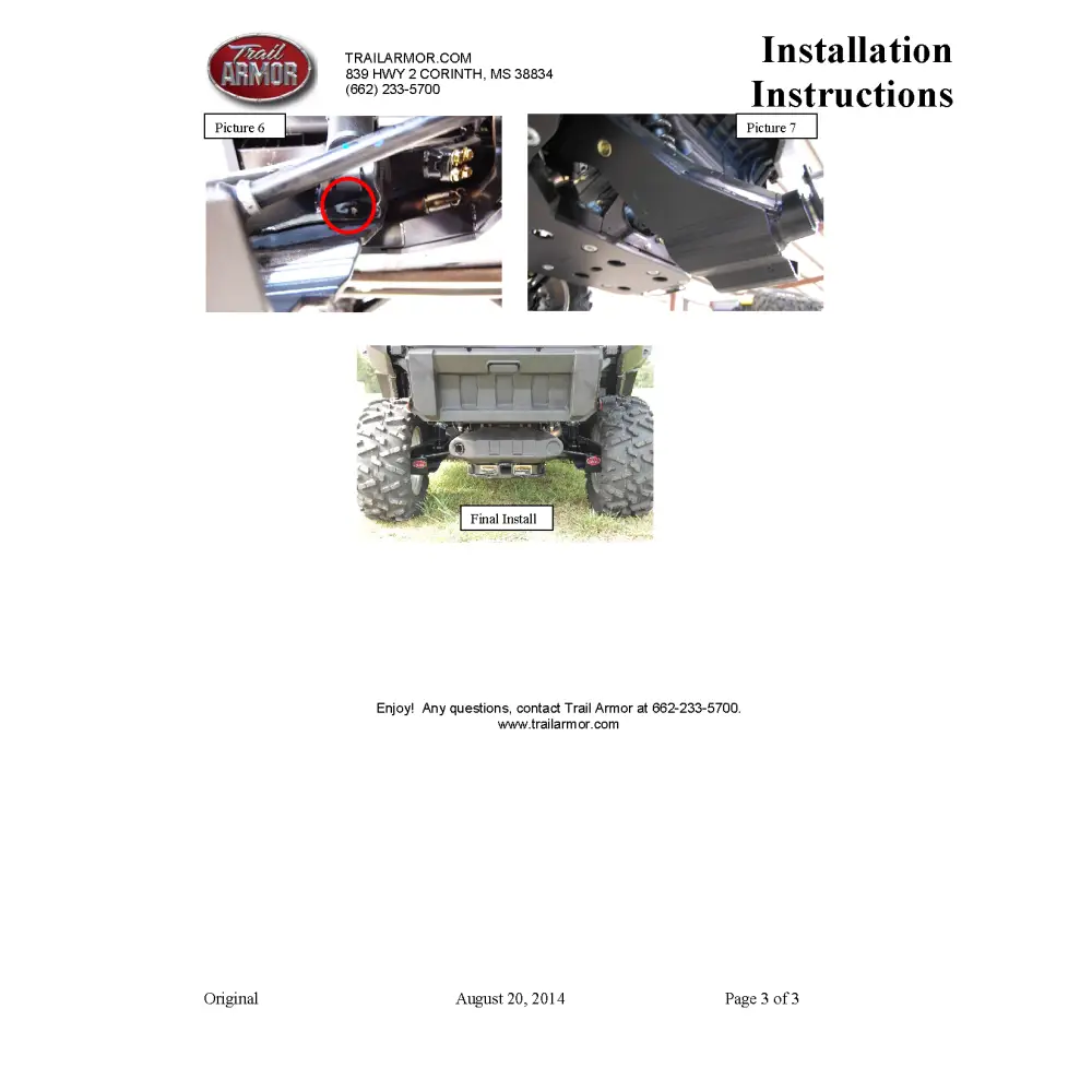 Trail Armor Can Am Commander 800 800 DPS 800 XT 1000 1000 DPS 1000 X 1000 XT 1000 XT-P 1000 Limited iMpact A-Arm CV