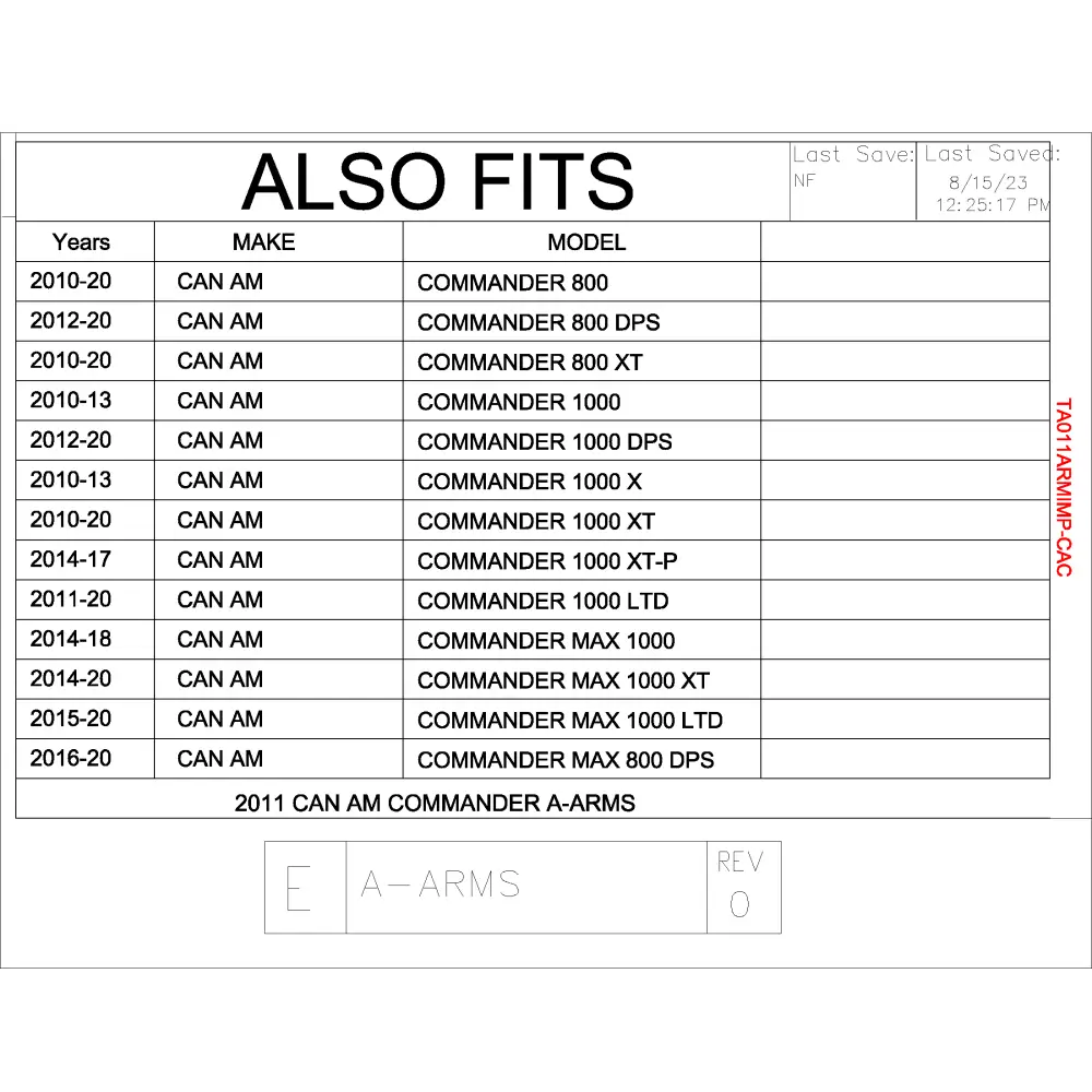 Trail Armor Can Am Commander 800 800 DPS 800 XT 1000 1000 DPS 1000 X 1000 XT 1000 XT-P 1000 Limited iMpact A-Arm CV