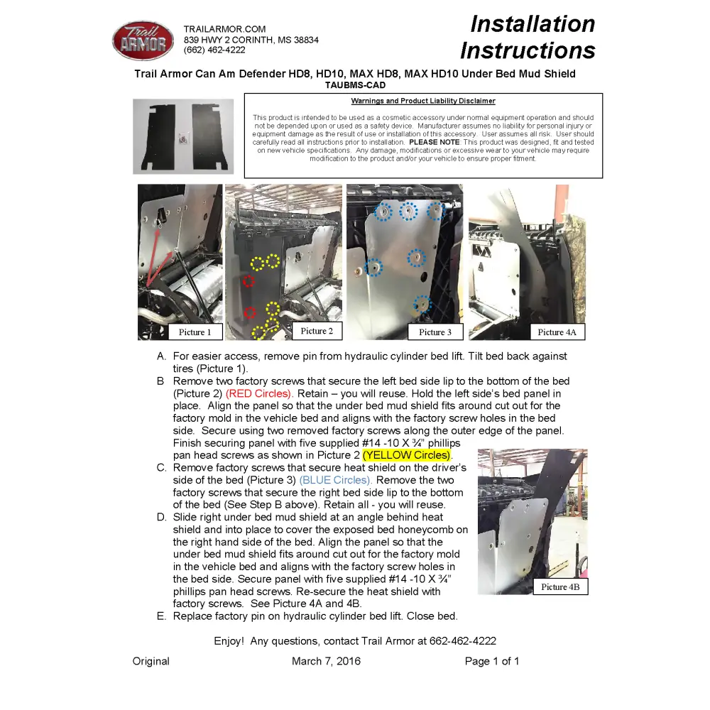 Trail Armor Can Am Defender Defender MAX Defender X MR Defender DPS Defender XT Defender XT CAB Defender XT-P Under Bed