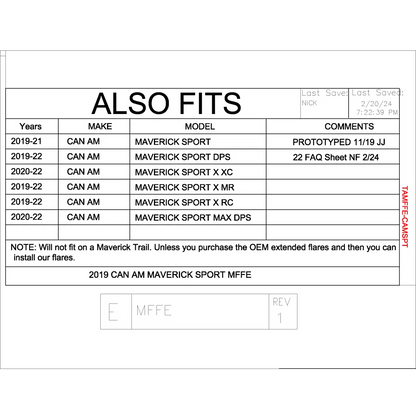 Trail Armor Can Am Maverick Sport Mud Flap Fender Extensions - Mudshields