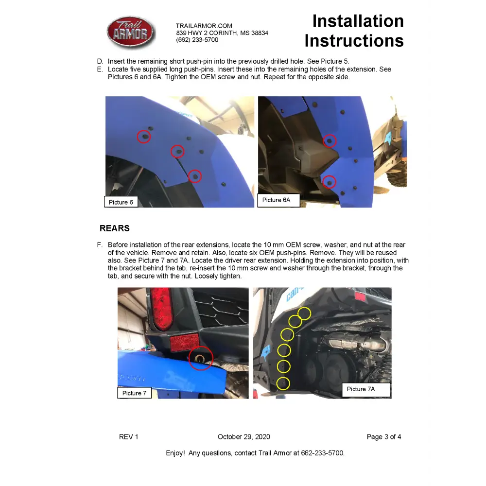 Trail Armor Can Am Maverick Sport Mud Flap Fender Extensions - Mudshields