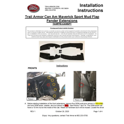 Trail Armor Can Am Maverick Sport Mud Flap Fender Extensions - Mudshields