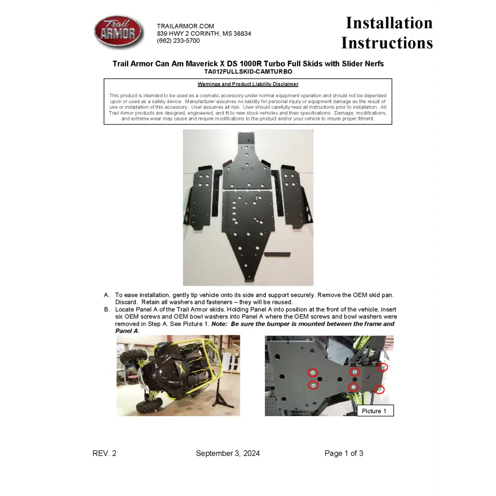 Trail Armor Can Am Maverick X DS Turbo (2015 - 2016) Can Am Maverick X RS Turbo (2016) Can Am Maverick Turbo (2016