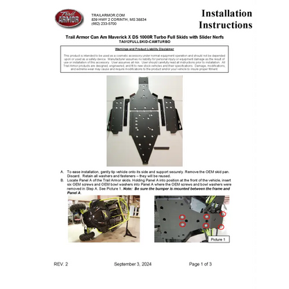 Trail Armor Can Am Maverick X DS Turbo (2015 - 2016) Can Am Maverick X RS Turbo (2016) Can Am Maverick Turbo (2016