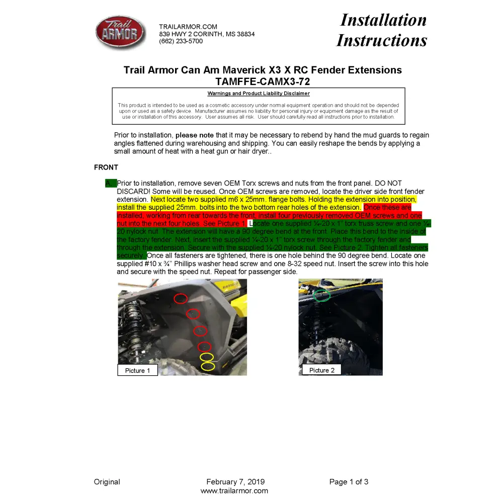 Trail Armor Can Am Maverick X3 and X3 Max Super Wide Mud Flap Fender Extensions - Mudshields