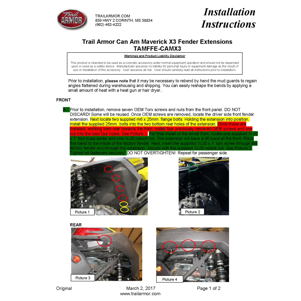 Trail Armor Can Am Maverick X3 Maverick X3 X DS Maverick X3 X RS Maverick X3 Max Maverick X RS and Maverick Max X DS