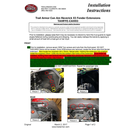 Trail Armor Can Am Maverick X3 Maverick X3 X DS Maverick X3 X RS Maverick X3 Max Maverick X RS and Maverick Max X DS