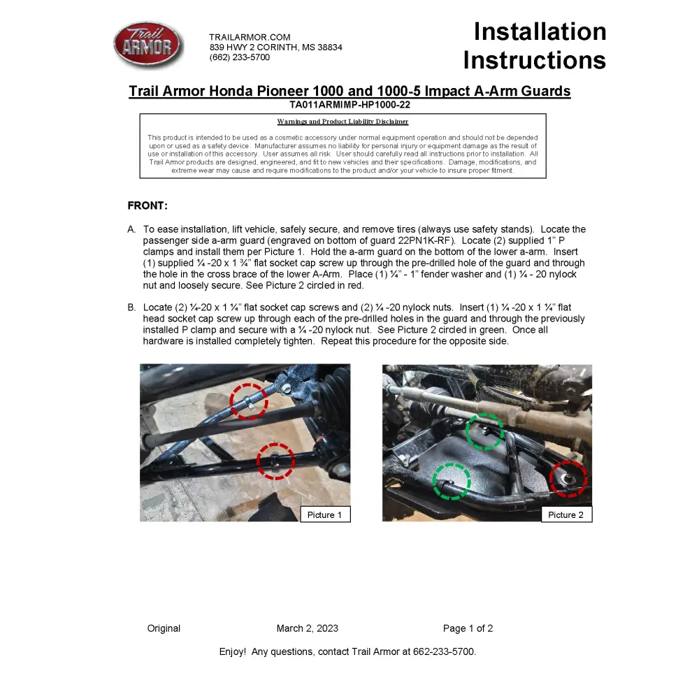 Trail Armor Honda Pioneer 1000 1000-5 1000-6 Crew iMpact A-Arm Guards 2022 - 2024 - A-Arm Guards