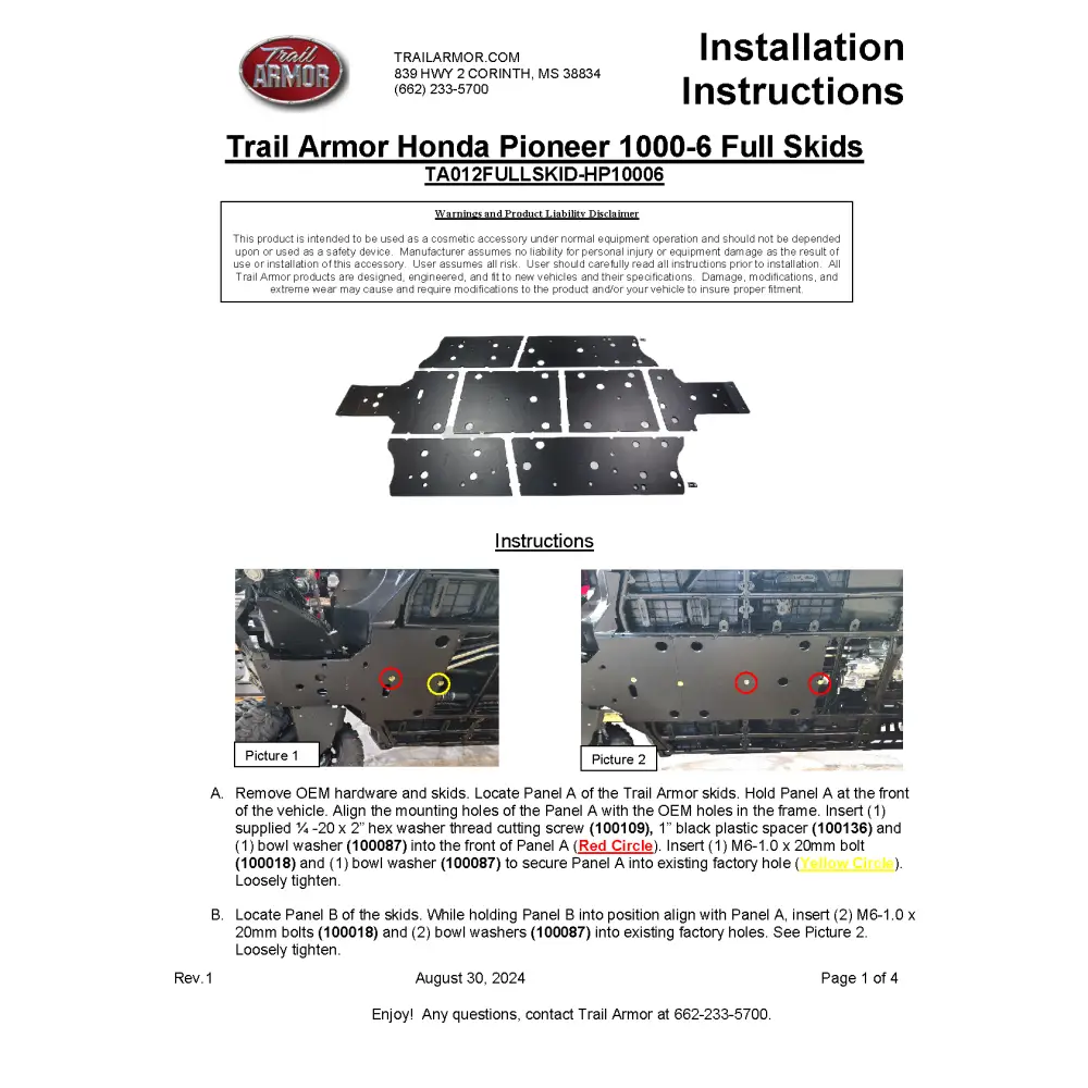 Trail Armor Honda Pioneer 1000-6 Crew Full Skids 2023 - 2024 - Skid Plates
