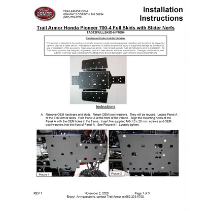 Trail Armor Honda Pioneer 700-4 Full Skids 2014 - 2024 - Skid Plates