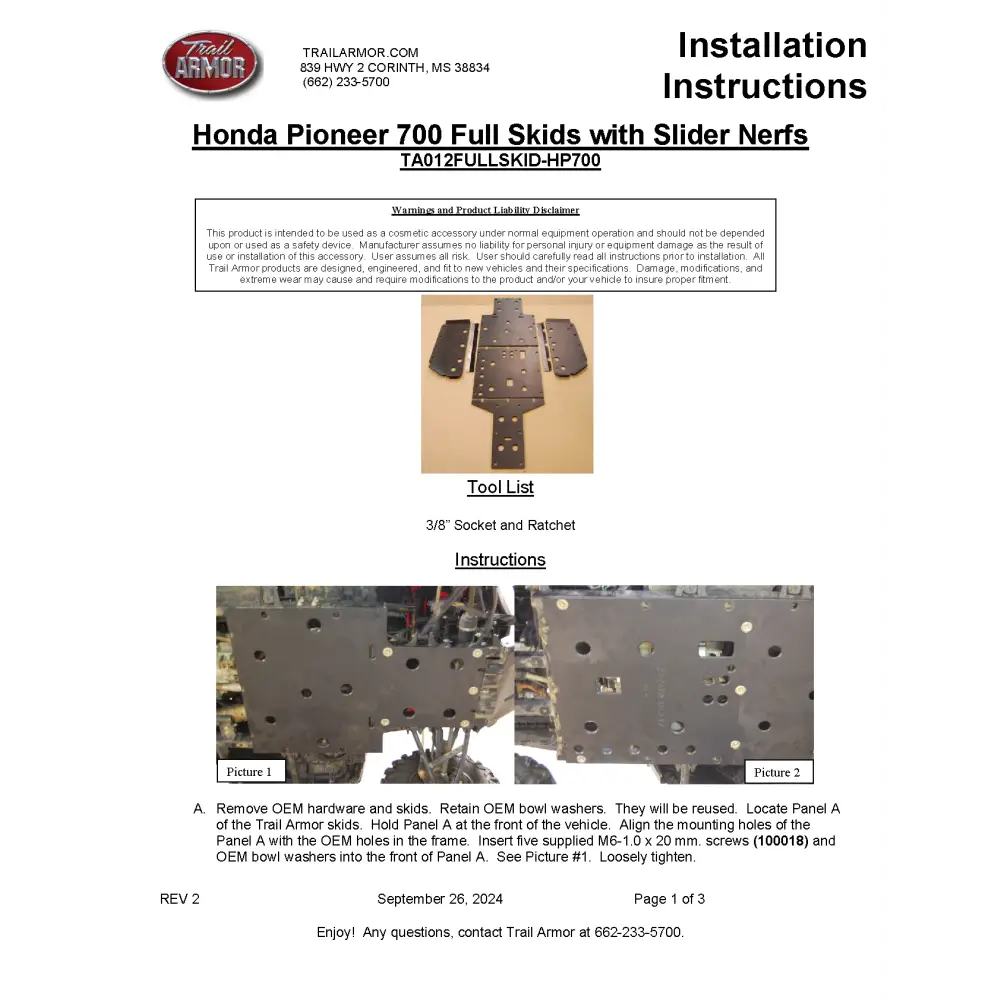 Trail Armor Honda Pioneer 700 Pioneer 700 Deluxe Full Skids - Skid Plates