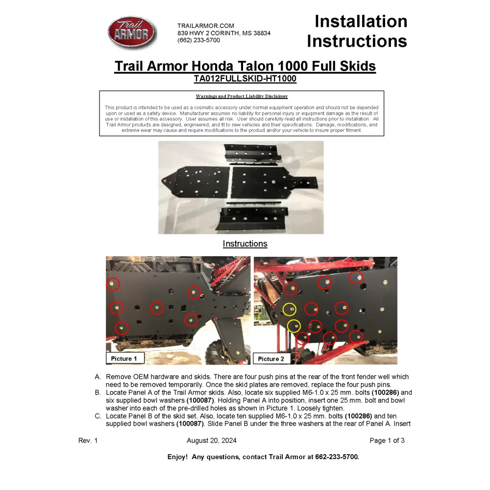 Trail Armor Honda Talon 1000 R Talon 1000 X Talon 1000 R Fox Live Valve Talon X Fox Live Valve Talon 1000 XS Talon 1000