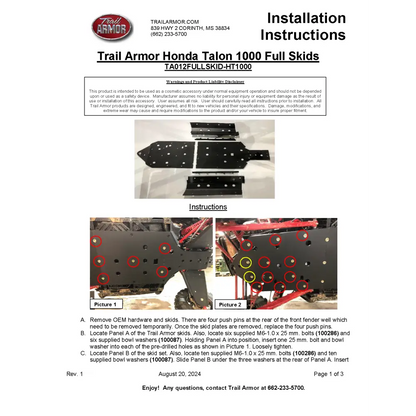 Trail Armor Honda Talon 1000 R Talon 1000 X Talon 1000 R Fox Live Valve Talon X Fox Live Valve Talon 1000 XS Talon 1000