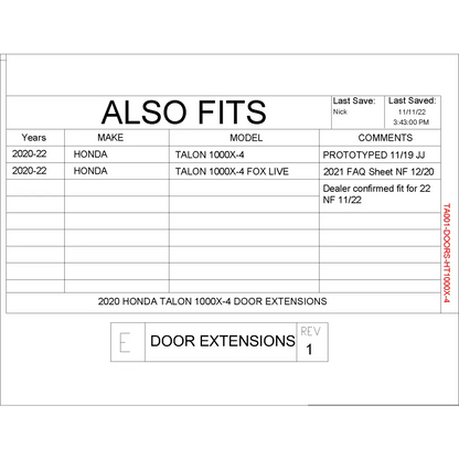 Trail Armor Honda Talon 1000X-4 1000X-4 Live Valve Lower Door Insert Kit - Doors
