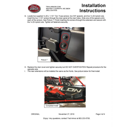 Trail Armor Honda Talon 1000X-4 1000X-4 Live Valve Lower Door Insert Kit - Doors