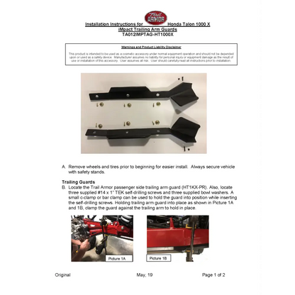 Trail Armor Honda Talon 1000X Talon 1000X Fox Live Valve Talon 1000X-4 Talon 1000 X-4 Fox Live Valve Honda Talon 1000