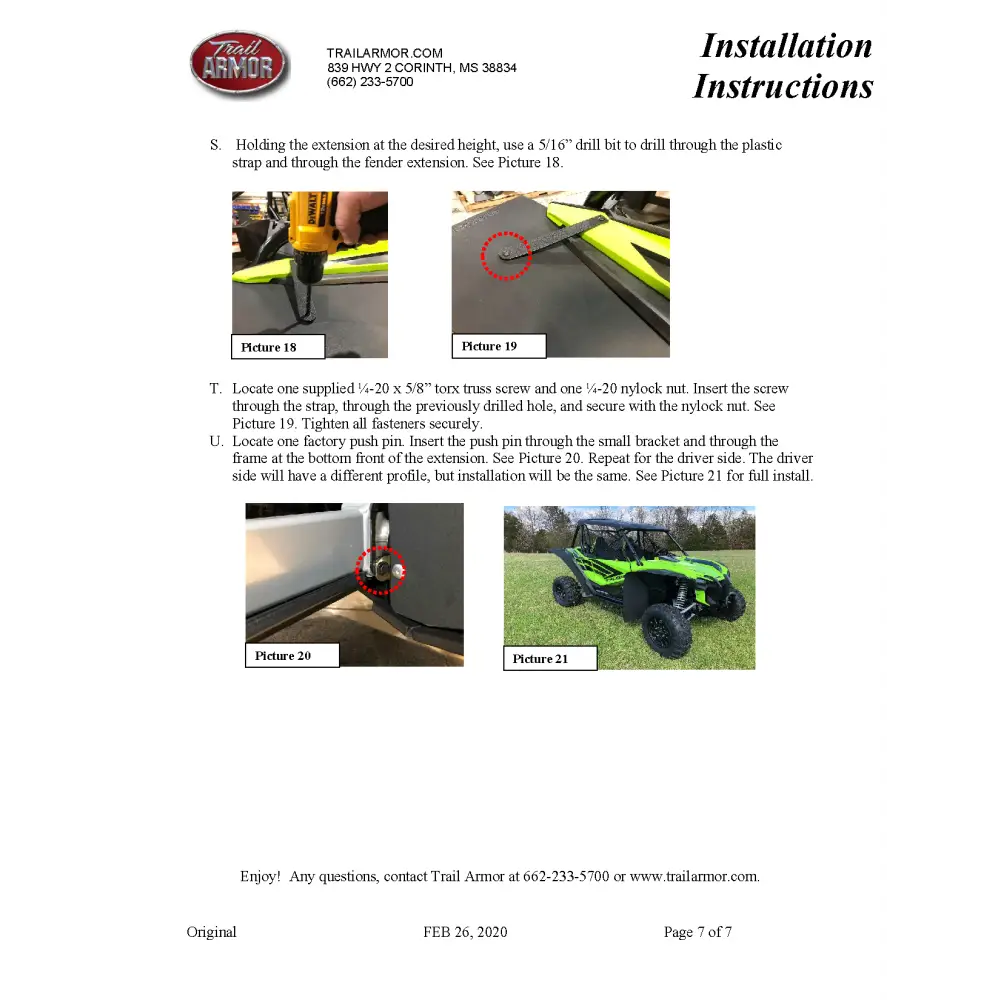 Trail Armor Honda Talon R Talon X Talon 1000 X-4 Talon 1000 RS Talon 1000 XS Talon 1000 XS-4 Mud Flap Fender Extensions