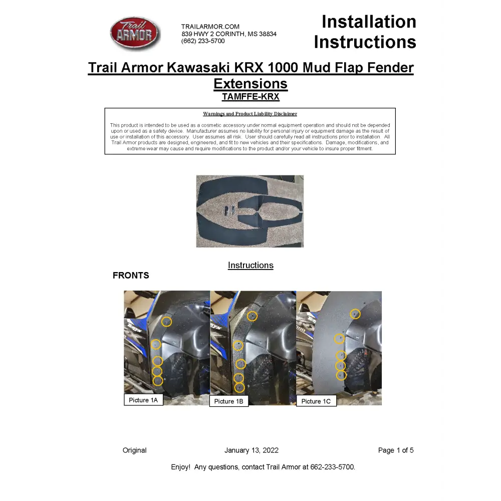 Trail Armor Kawasaki KRX 1000 Mud Flap Fender Extensions 2020 - 2024 - Mudshields