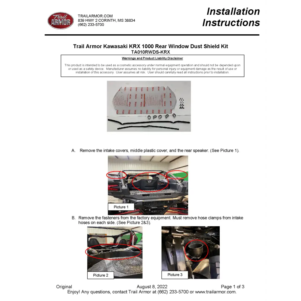 Trail Armor Kawasaki KRX 1000 KRX 1000 Special Edition KRX 1000 Trail Edition and KRX 1000 eS Rear Window Dust Shield